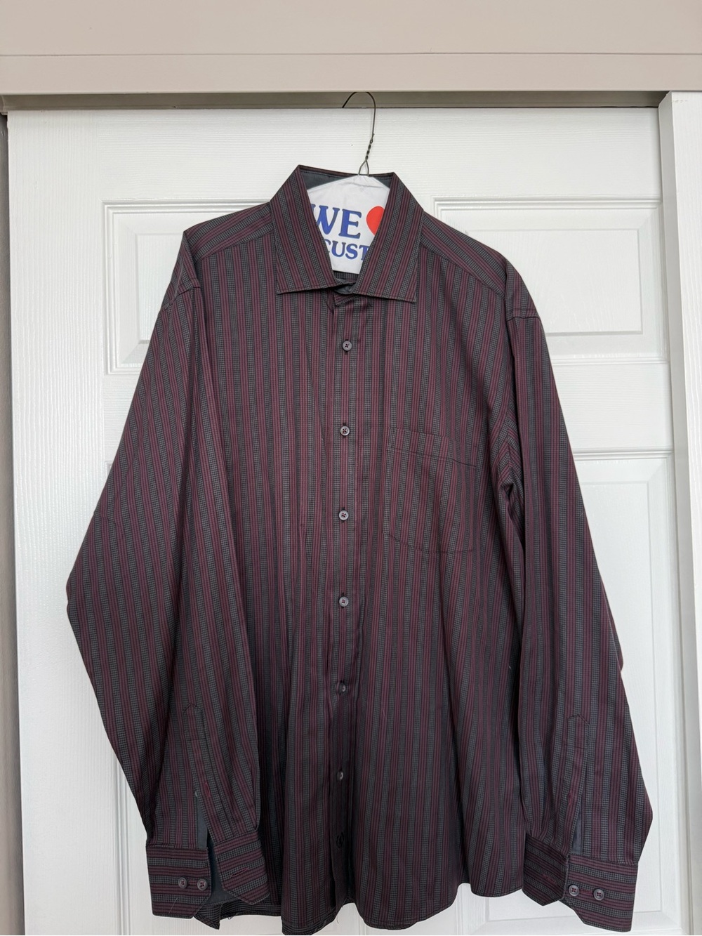 Bugatchi Men's Black Shirt with Burgundy Pinstripes